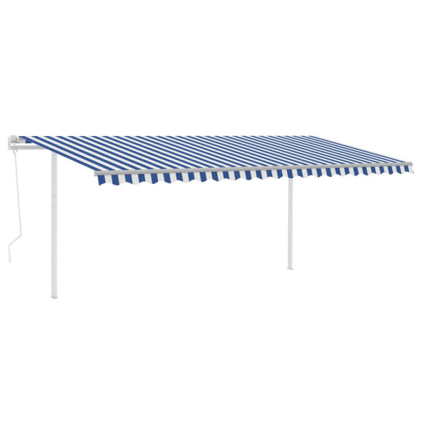 Toldo manual retráctil con postes azul y blanco 5x3 m