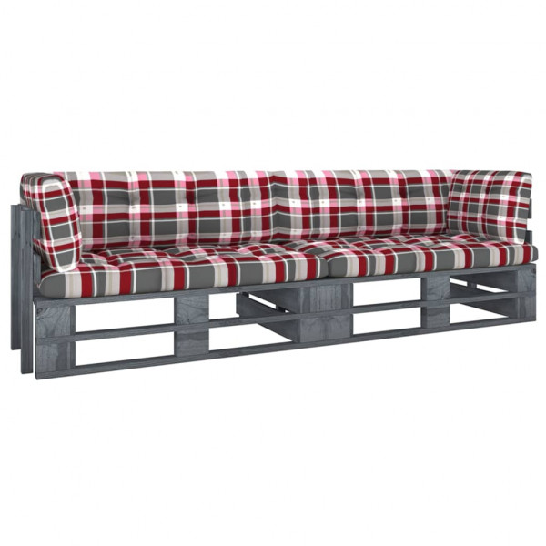 Sofá de palets 2 plazas cojines gris madera de pino impregnada Sofá de palets 2 plazas cojines gris madera de pino impregnada D