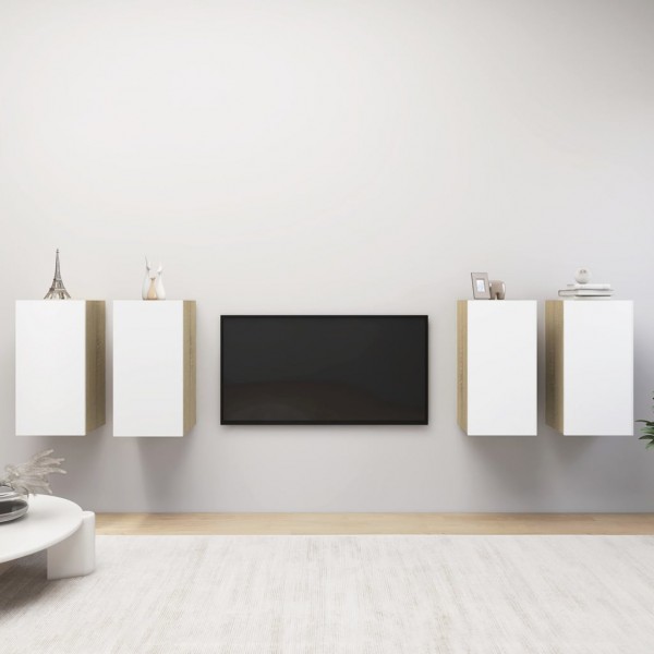 Muebles de salón 4 piezas blanco y roble Sonoma 30.5x30x60 cm D