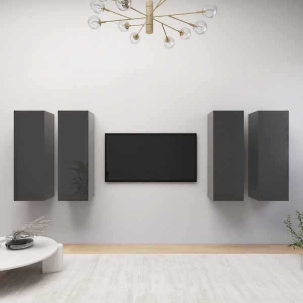 Muebles para TV 4 uds aglomerado gris brillante 30.5x30x90 cm D