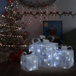 Caixa de presente decorativa de Natal 3 pzas branco exterior/interior D