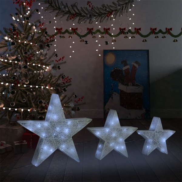 Estrellas decoración navideña 3 piezas LED malla blanca D