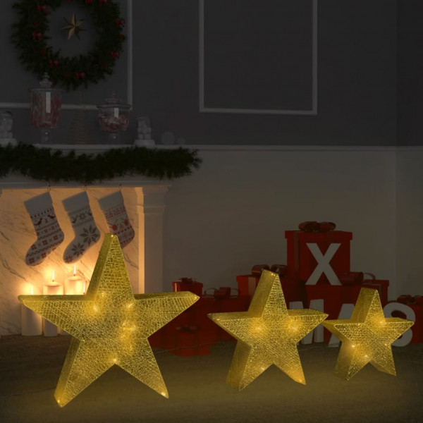 Estrellas decoración navideña 3 piezas LED malla doradas D