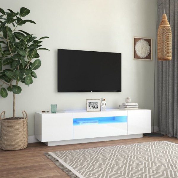 Mueble de TV con luces LED blanco brillante 160x35x40 cm D