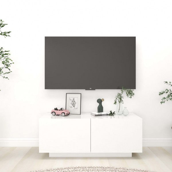 Mueble de TV madera contrachapada blanco brillo 100x35x40 cm D