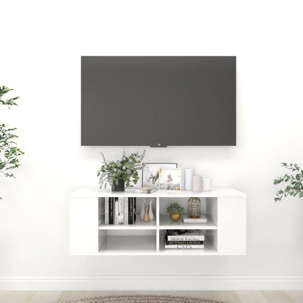 Mobiliário de parede para TV de contraplacado branco brilho 102x35x35cm D
