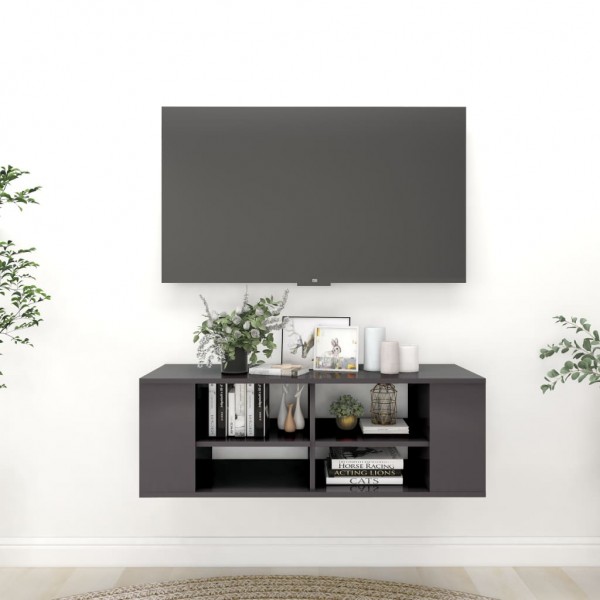 Mueble de pared TV madera contrachapada gris brillo 102x35x35cm D