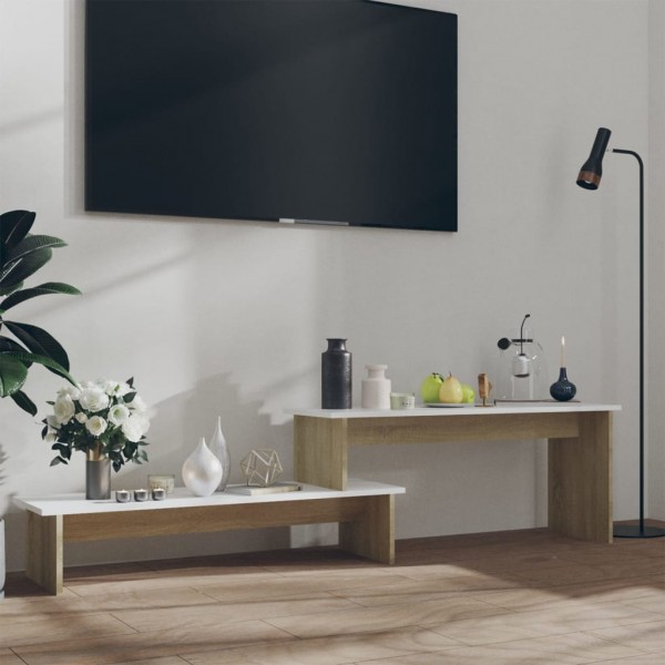 Mueble para TV aglomerado blanco y roble Sonoma 180x30x43 cm D