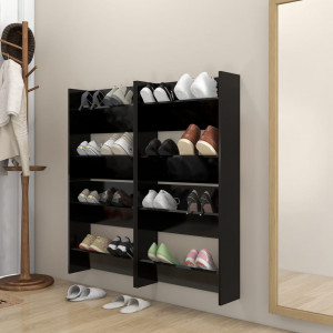 Zapateros de pared 4 uds madera contrachapada negro 60x18x60 cm D