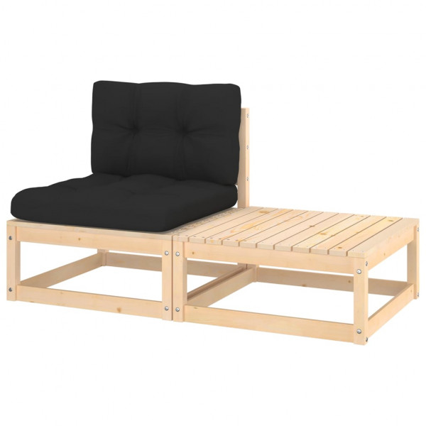 Mobiliário de jardim 2 peças com almofadas madeira maciça de pinho D
