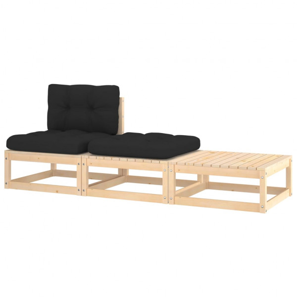 Mobiliário de jardim 3 peças com almofadas madeira de pinho maciço D
