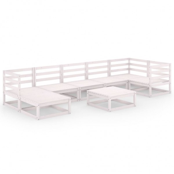 Set de salón de jardín de 8 piezas blanco madera maciza de pino Set de salón de jardín de 8 piezas blanco madera maciza de pino D
