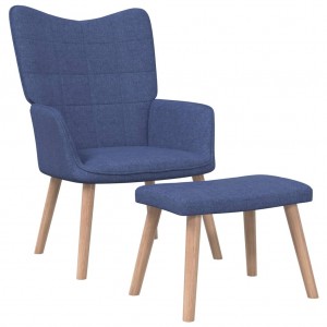 Cadeira de relaxamento com apoio para os pés em tecido azul D