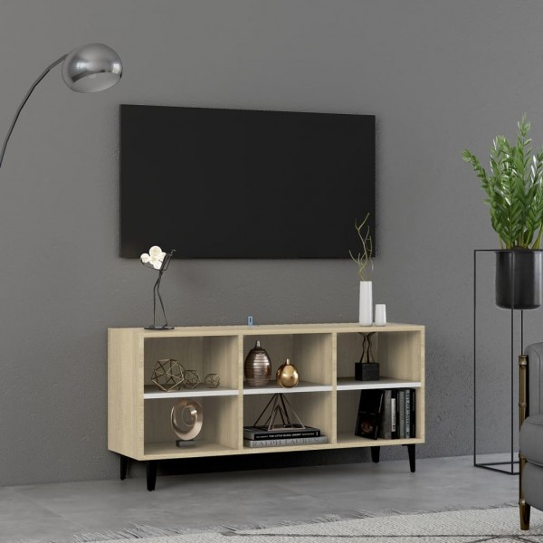 Mueble de TV con patas metal blanco roble Sonoma 103.5x30x50 cm D