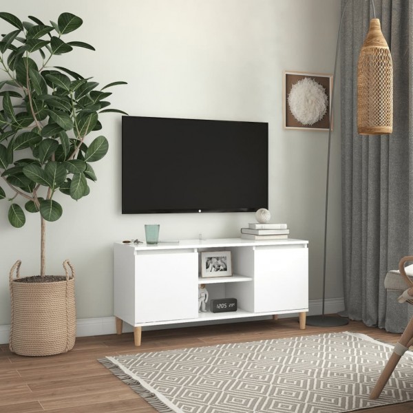 Móveis de televisão com patas de madeira maciça branca 103,5x35x50 cm D