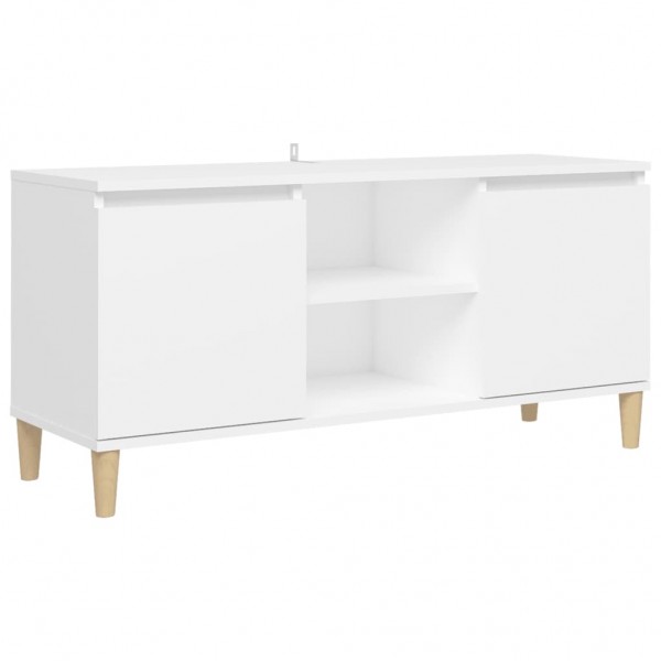 Mueble de TV con patas de madera maciza blanco 103.5x35x50 cm M 2
