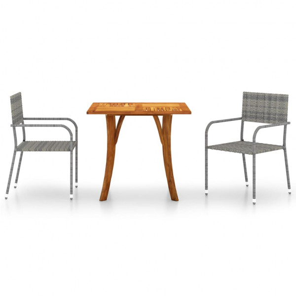 Juego de comedor de jardín de 3 piezas gris Juego de comedor de jardín de 3 piezas gris D