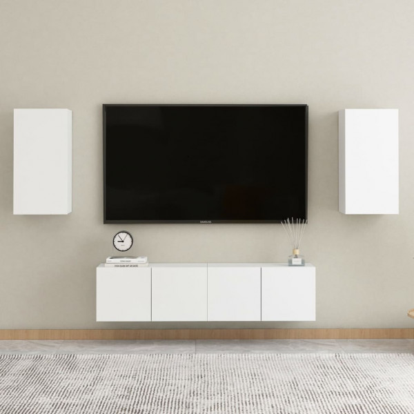 Conjunto de móveis para TV de 4 peças de madeira contraplacada branca D