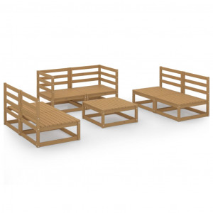Mobiliário de jardim 7 peças marrom mel madeira maciça de pinheiro D