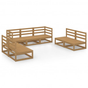 Muebles de jardín 7 piezas marrón miel madera maciza de pino D
