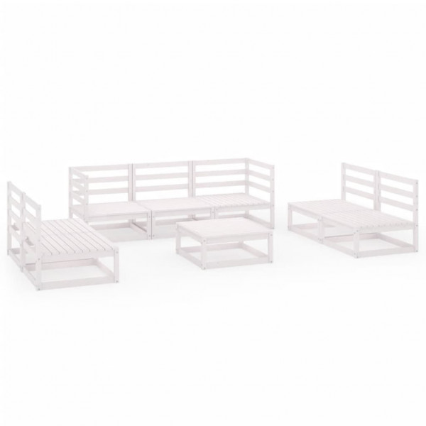 Set de salón de jardín de 8 piezas blanco madera maciza de pino Set de salón de jardín de 8 piezas blanco madera maciza de pino D