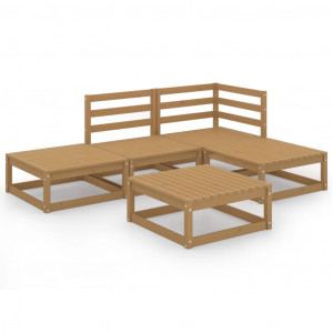 Muebles de jardín 5 piezas marrón miel madera maciza de pino D