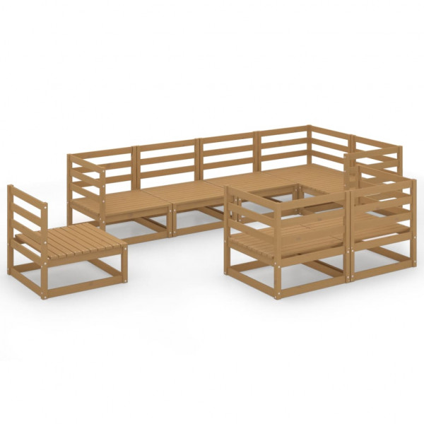 Mobiliário de jardim 8 peças marrom mel madeira maciça de pinheiro D