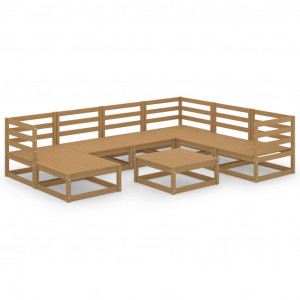 Muebles de jardín 8 piezas marrón miel madera maciza de pino D