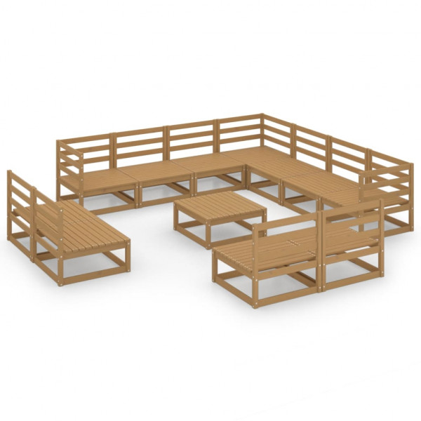 Mobiliário de jardim 12 peças marrom mel madeira maciça de pinheiro D