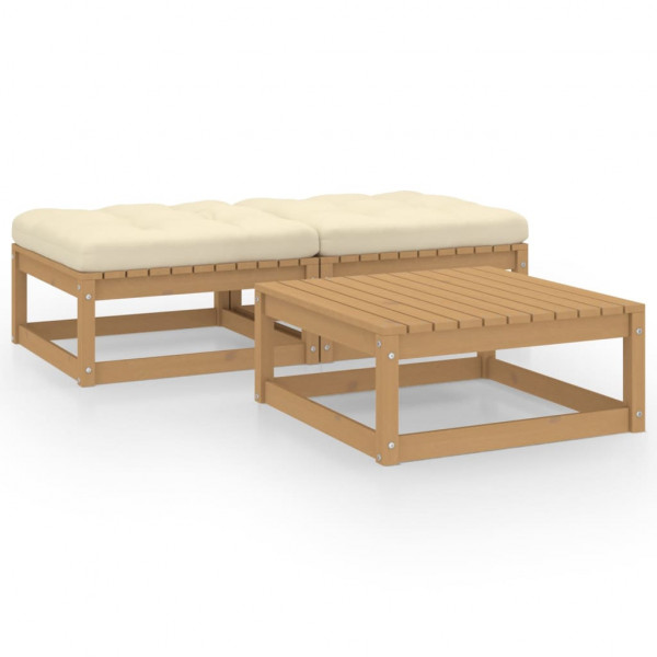 Jogos de mobiliário de jardim 3 peças e almofadas madeira de pinho maciço D