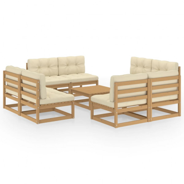Muebles de jardín 9 piezas con cojines de madera de pino maciza D
