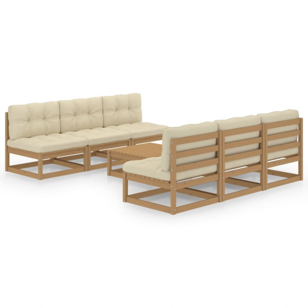 Muebles de jardín 7 piezas con cojines de madera de pino maciza D