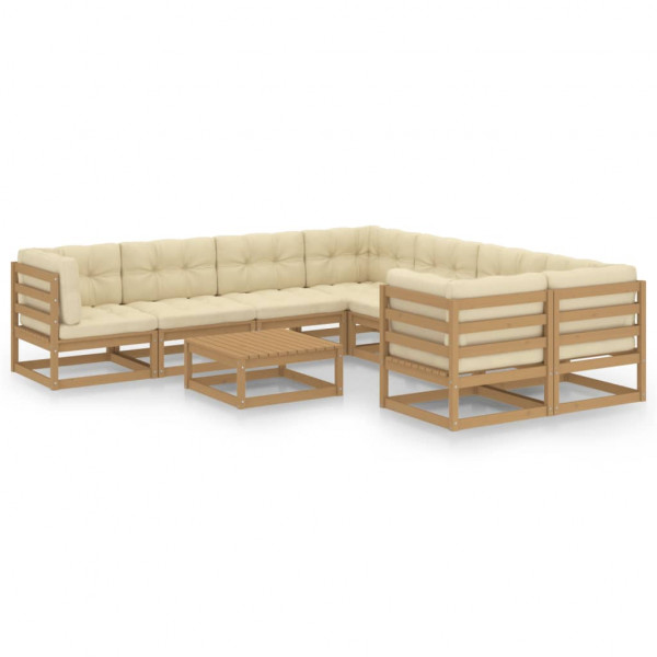 Conjunto de móveis de jardim 9 pzs almofadas madeira pinheiro marrom mel D