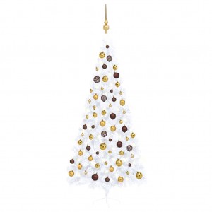 Medio árbol de Navidad con luces y bolas blanco 240 cm D