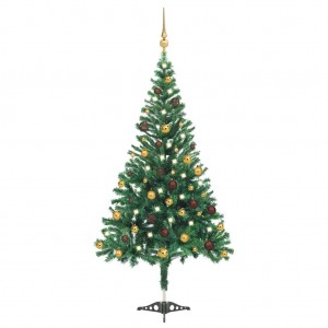 Árbol de Navidad artificial con luces y bolas 910 ramas 210 cm D