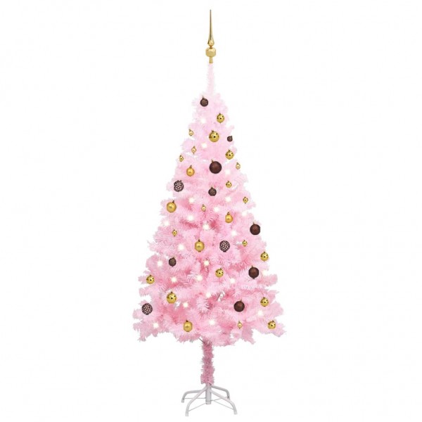 Set de árbol de Navidad artificial con LED y bolas rosa 180 cm D