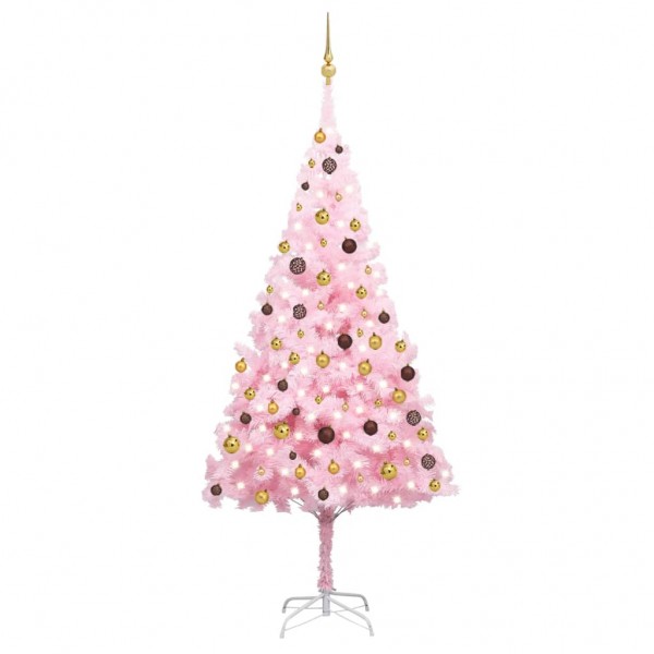 Set de árbol de Navidad artificial con LED y bolas rosa 240 cm D