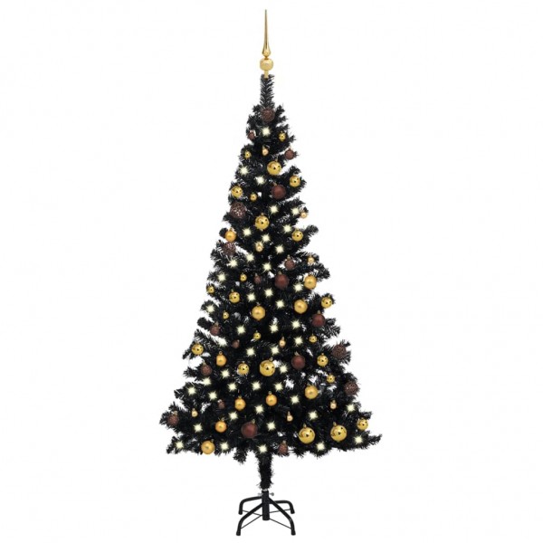 Set de árbol de Navidad artificial con LED y bolas negro 180 cm D