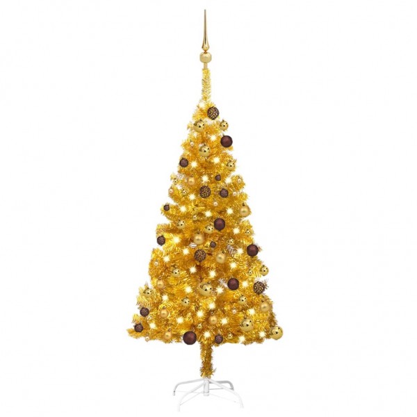 Árvore de Natal pré-iluminada com luzes e bolas de ouro 120 cm D