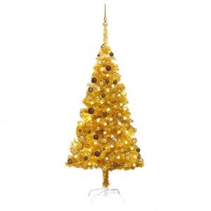 Árbol de Navidad preiluminado con luces y bolas dorado 180 cm D