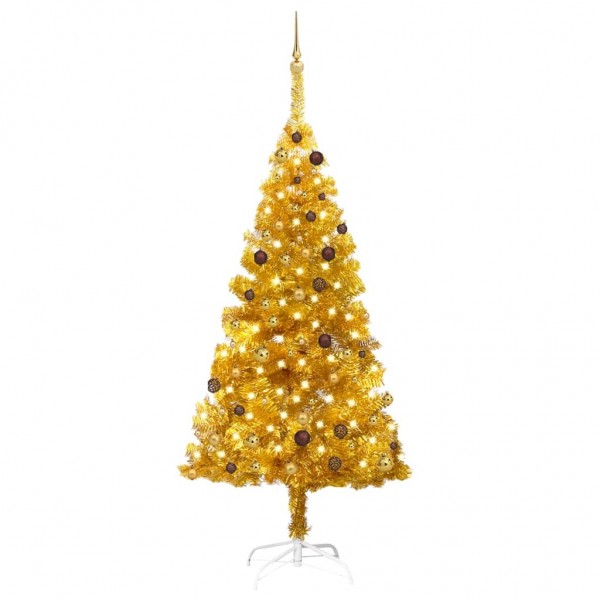 Árvore de Natal pré-iluminada com luzes e bolas de ouro 210 cm D