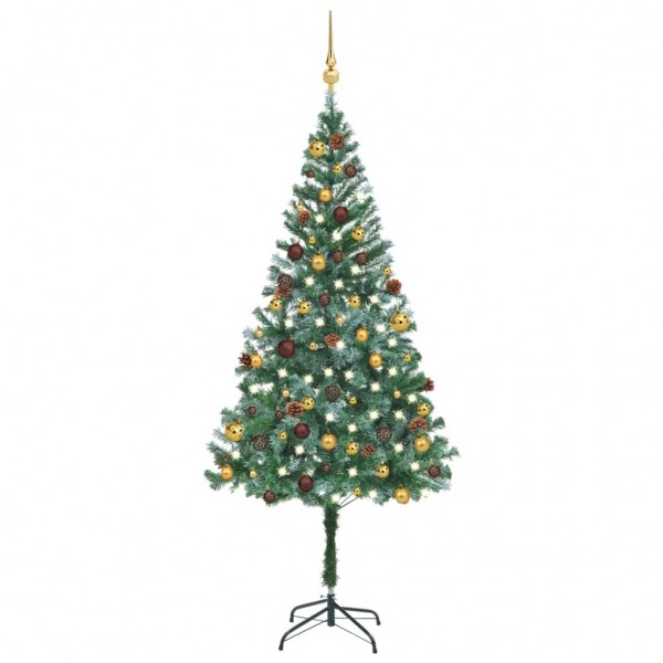 Árvore de Natal gelada com luzes. bolas e ananás 180 cm D