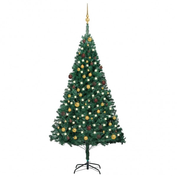 Árvore de Natal pré-iluminada com luzes e bolas verdes 210 cm D