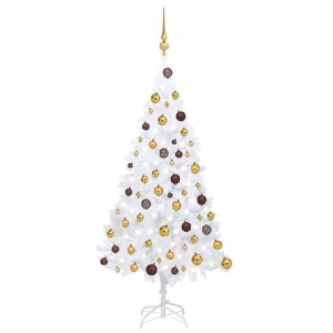 Árbol de Navidad preiluminado con luces y bolas blanco 120 cm D