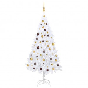 Árbol de Navidad preiluminado con luces y bolas blanco 180 cm D