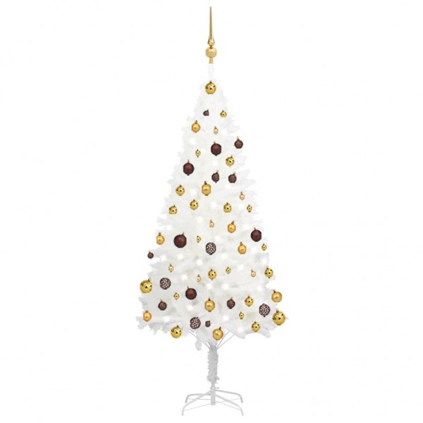 Árvore de Natal pré-iluminada com luzes e bolas brancas 150 cm D