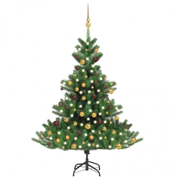 Árvore de Natal abeto Nordmann com LEDs e bolas verdes 120 cm D