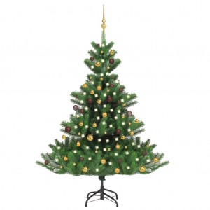 Árbol de Navidad abeto Nordmann con LEDs y bolas verde 180 cm D