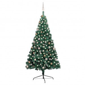 Meia árvore de Natal com luzes e bolas verdes 210 cm D