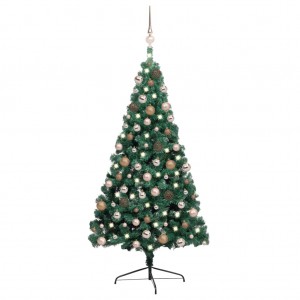 Meia árvore de Natal com luzes e bolas verdes 240 cm D